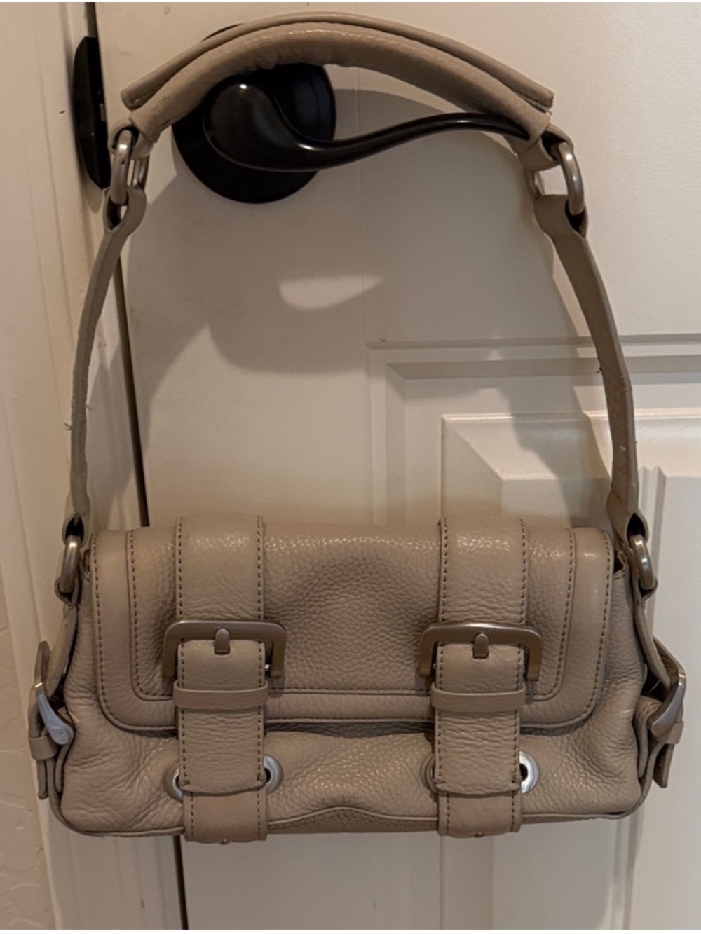 Kenneth Cole Pebble Leather Vintage Baguette Shoulder Bag in Beige